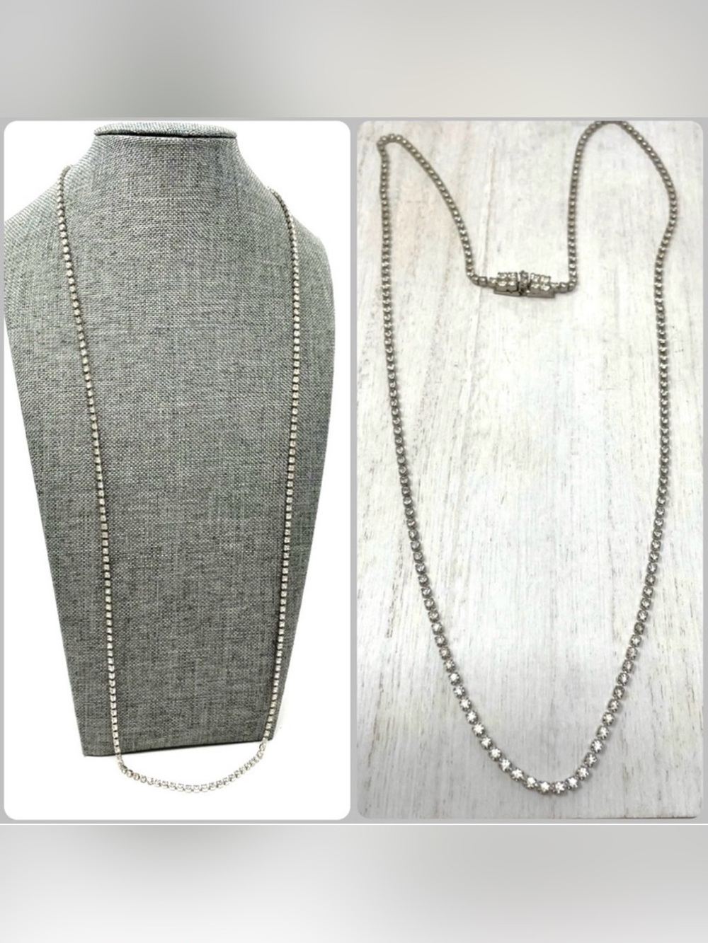 Long rhinestone single strand necklace